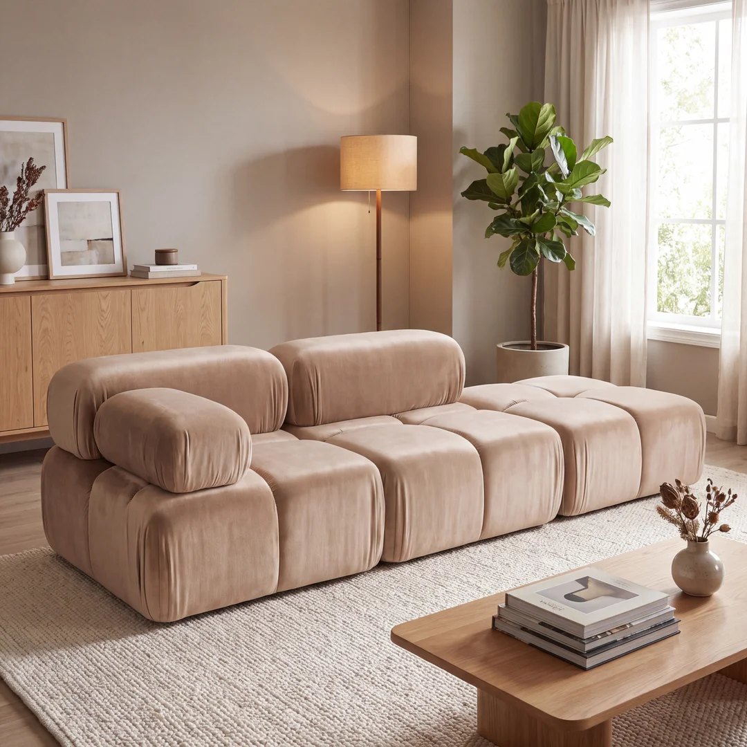 Sofa modułowa Ovalia czteroosobowa z elastyczną konfiguracją 288x96 — French Velvet 653
