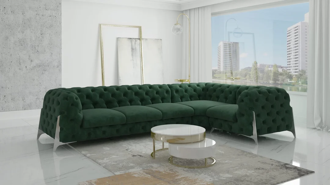 Narożnik pięcioosobowy pikowany KALIFORNIA 3+E+1 luksusowy glamour 328x205 — Riviera 38