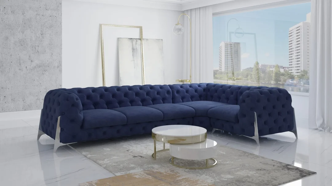 Narożnik pięcioosobowy pikowany KALIFORNIA 3+E+1 luksusowy glamour 328x205 — Riviera 81