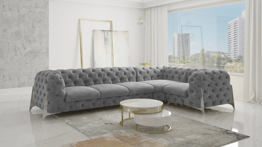 Narożnik pięcioosobowy pikowany KALIFORNIA 3+E+1 luksusowy glamour 328x205 — Riviera 91