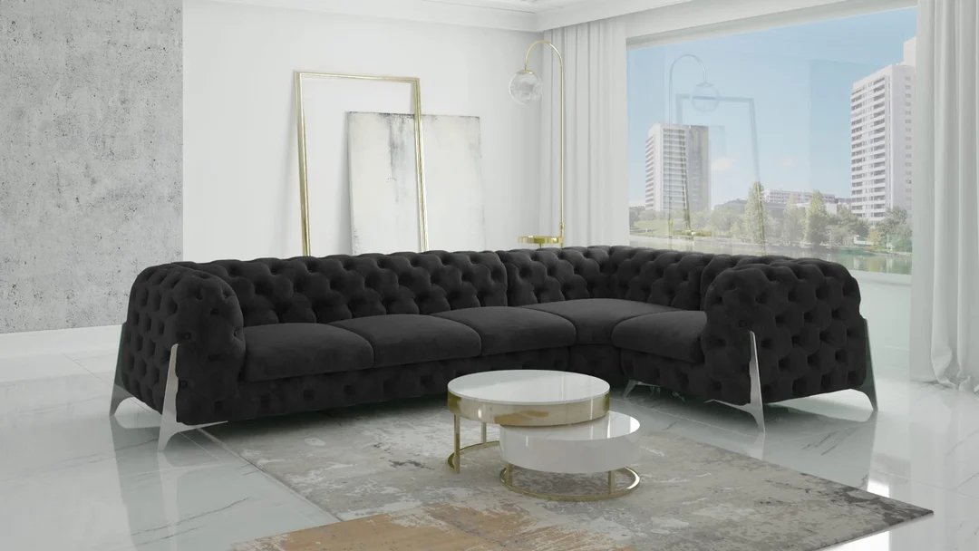 Narożnik pięcioosobowy pikowany KALIFORNIA 3+E+1 luksusowy glamour 328x205 — Riviera 100