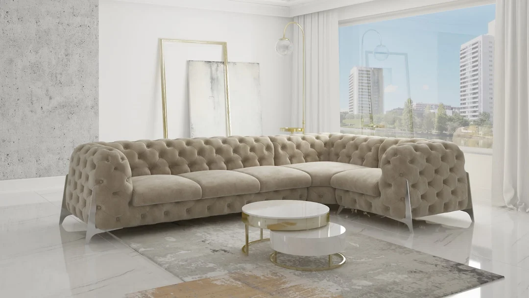 Narożnik pięcioosobowy pikowany KALIFORNIA 3+E+1 luksusowy glamour 328x205 — Riviera 21