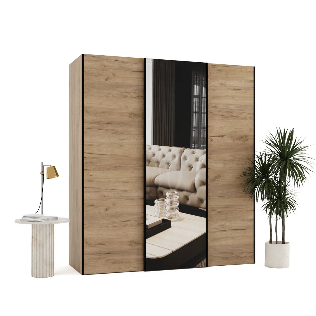 Szafa przesuwna trzydrzwiowa z lustrem na wymiar MONZA PREMIUM — Front - Craft, Korpus - Craft