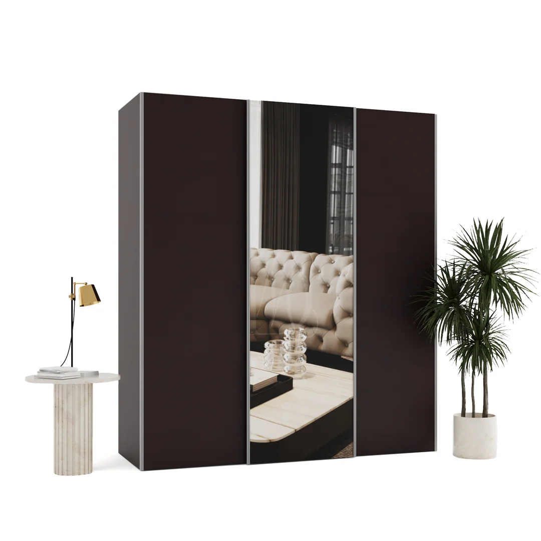 Szafa przesuwna trzydrzwiowa z lustrem na wymiar MONZA PREMIUM — Front - Wenge, Korpus - Wenge