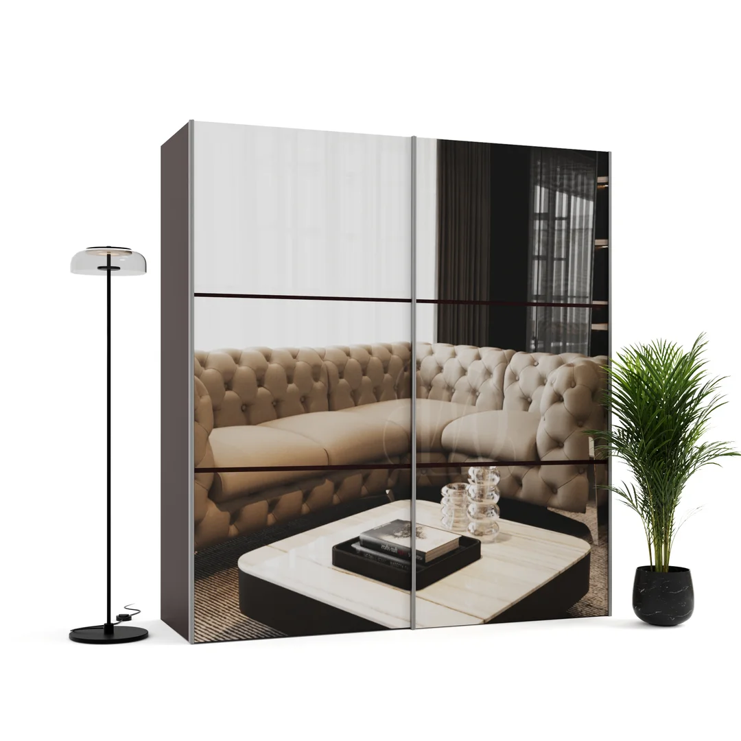 Szafa przesuwna dwudrzwiowa z lustrami na wymiar ORI PREMIUM — Korpus - Wenge, Front - Wenge