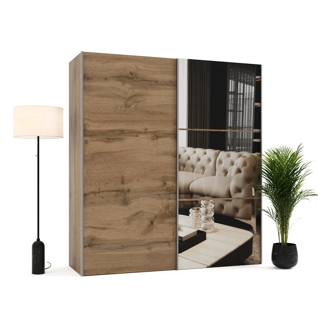Szafa przesuwna dwudrzwiowa z lustrami na wymiar RIGA PREMIUM — Front - Wotan, Korpus - Wotan