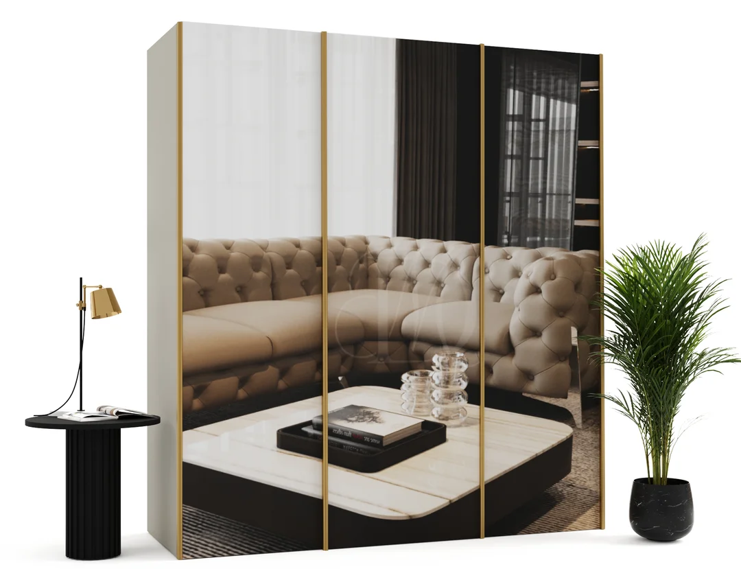 Szafa przesuwna trzydrzwiowa z lustrem na wymiar SOFIA PREMIUM — Korpus - Cashmere