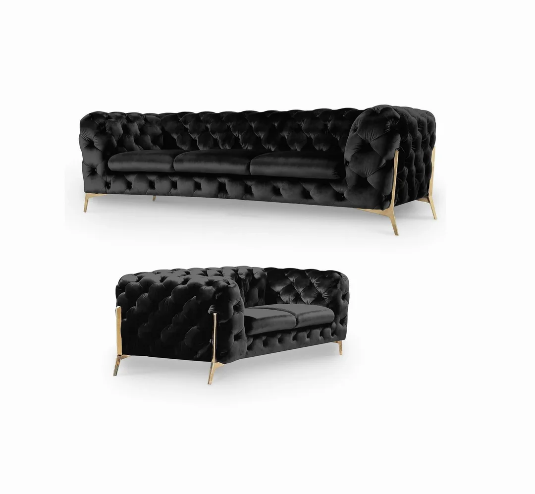 Zestaw mebli pikowanych glamour luksusowy 3+2 TEO HIGH — Riviera 100