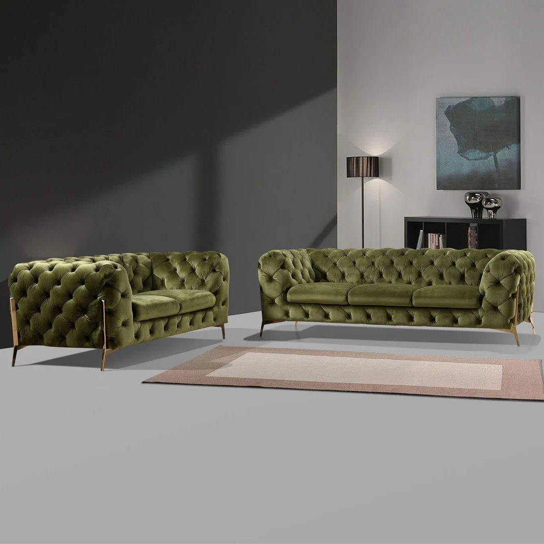 Zestaw mebli pikowanych glamour luksusowy 3+2 TEO HIGH — Riviera 36