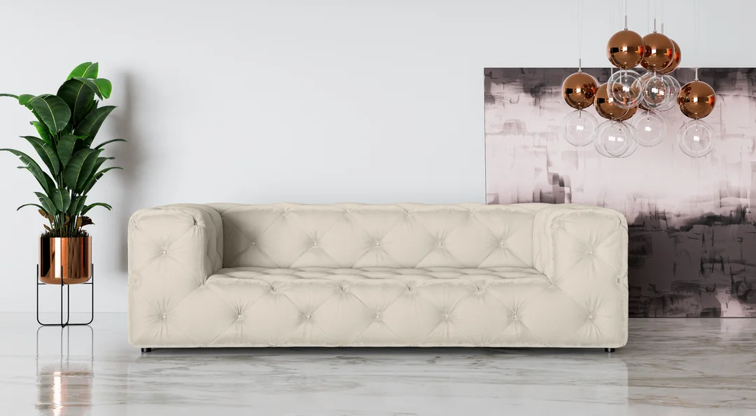 Sofa trzyosobowa pikowana premium Chesterfield BENTLEY 230x100 — French Velvet 672