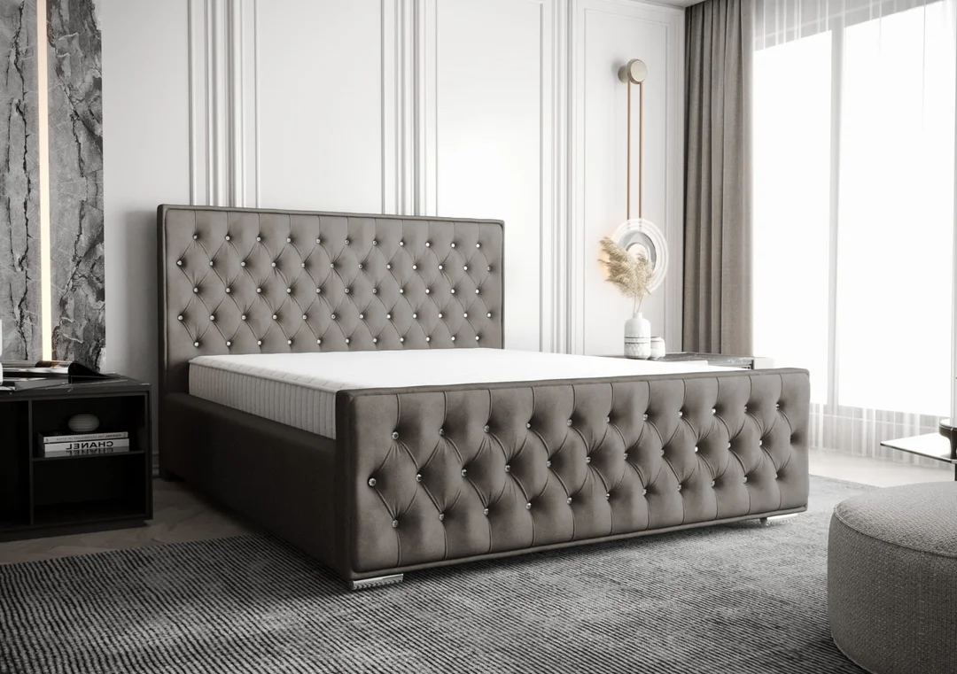 Łóżko tapicerowane z kryształkami glamour MORI — Riviera 91