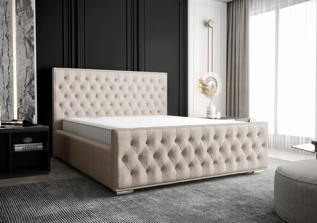 Łóżko tapicerowane z kryształkami glamour MORI — zdjęcie 5