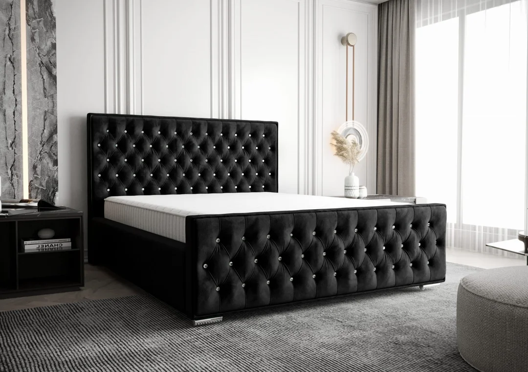 Łóżko tapicerowane z kryształkami glamour MORI — Riviera 100