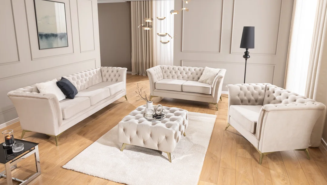 Zestaw mebli pikowanych Chesterfield 3+2+1 Hasso Bis — Riviera 21