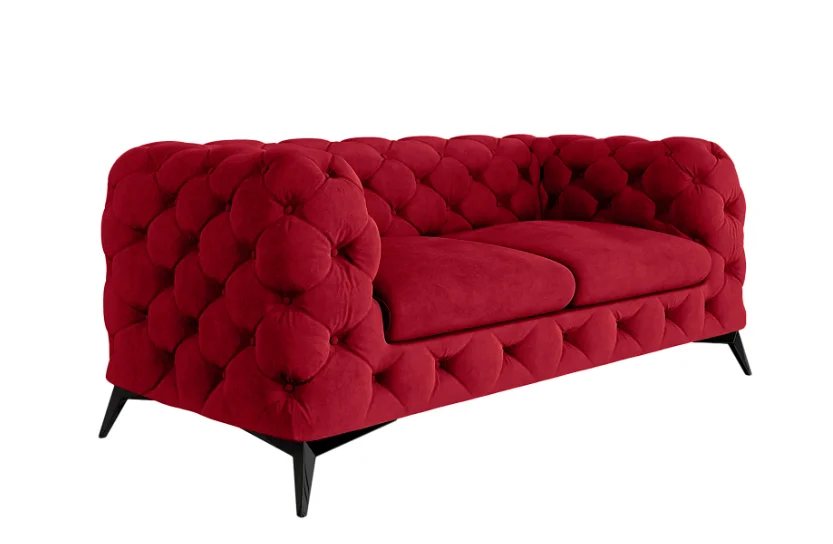 Czerwona welurowa sofa dwuosobowa pikowana Chesterfield TEO 185x100 — zdjęcie 2