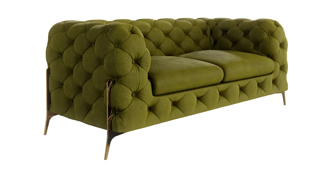 Wygodna sofa dwuosobowa w kolorze oliwkowym pikowana glamour TEO HIGH 185x100 — zdjęcie 1