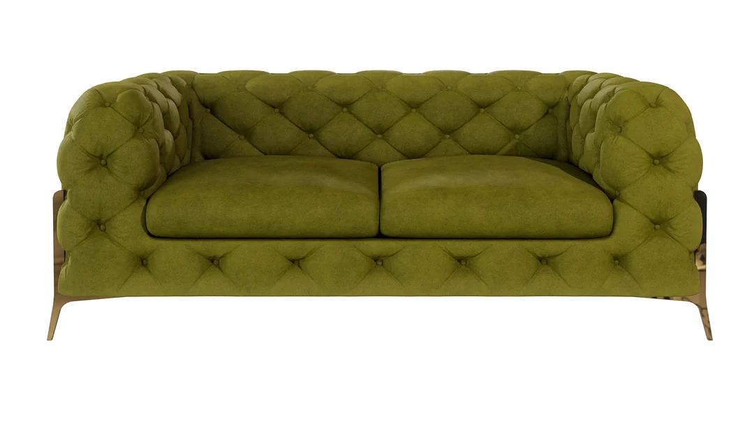 Wygodna sofa dwuosobowa w kolorze oliwkowym pikowana glamour TEO HIGH 185x100 — zdjęcie 2