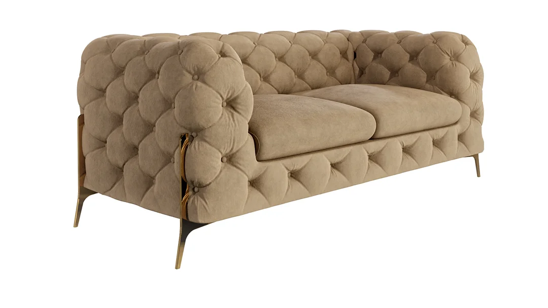 Elegancka beżowa sofa dwuosobowa do salonu pikowana glamour TEO HIGH 185x100 — zdjęcie 1