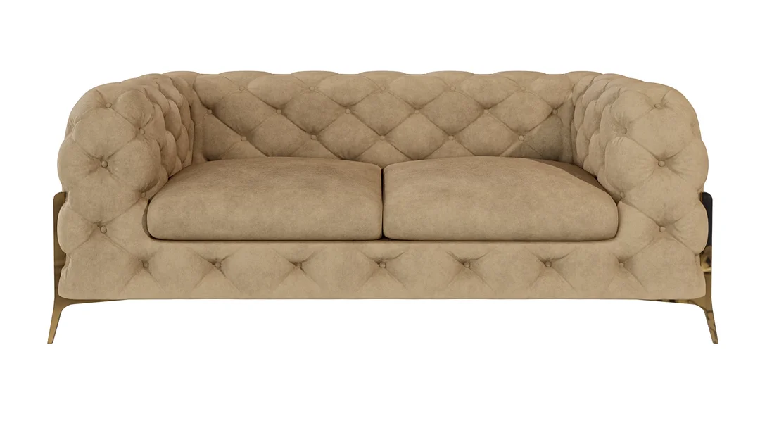 Elegancka beżowa sofa dwuosobowa do salonu pikowana glamour TEO HIGH 185x100 — zdjęcie 2