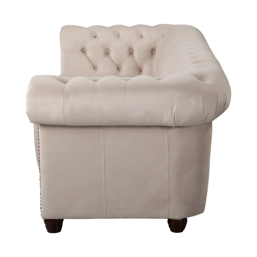 Wygodna sofa do salonu, trzyosobowa pikowana Chesterfield FELIX 3 - Jasny beż 203x86 — zdjęcie 9