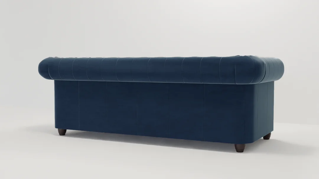 Sofa welurowa pikowana trzyosobowa Chesterfield FELIX 3 Granatowa 203x86 — zdjęcie 6