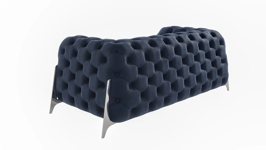 Sofa dwuosobowa pikowana welurowa granatowa glamour Chesterfield KALIFORNIA 190x100 — zdjęcie 3