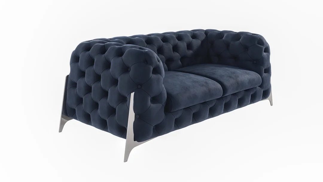 Sofa dwuosobowa pikowana welurowa granatowa glamour Chesterfield KALIFORNIA 190x100 — zdjęcie 2