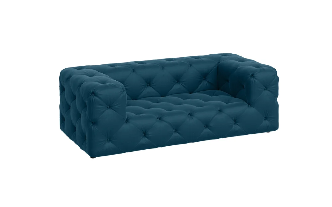 Komfortowa granatowa sofa dwuosobowa pikowana Chesterfield BENTLEY 193x100 — zdjęcie 2