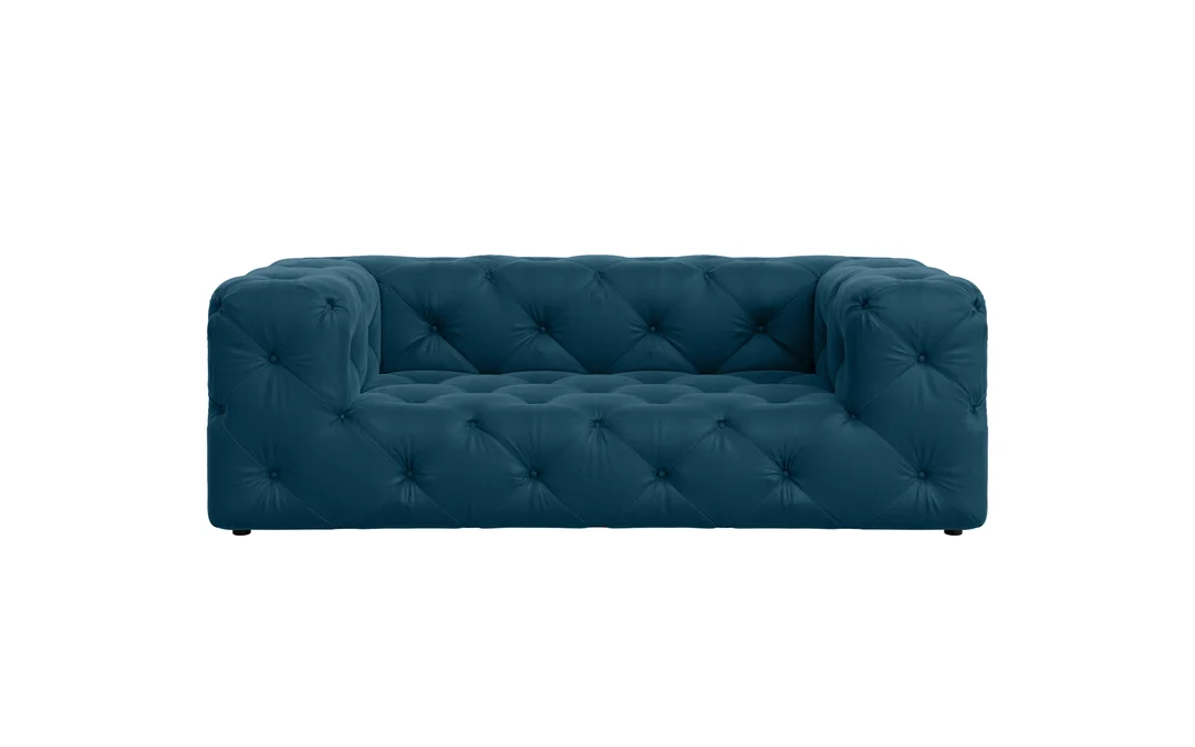 Komfortowa granatowa sofa dwuosobowa pikowana Chesterfield BENTLEY 193x100 — zdjęcie 3