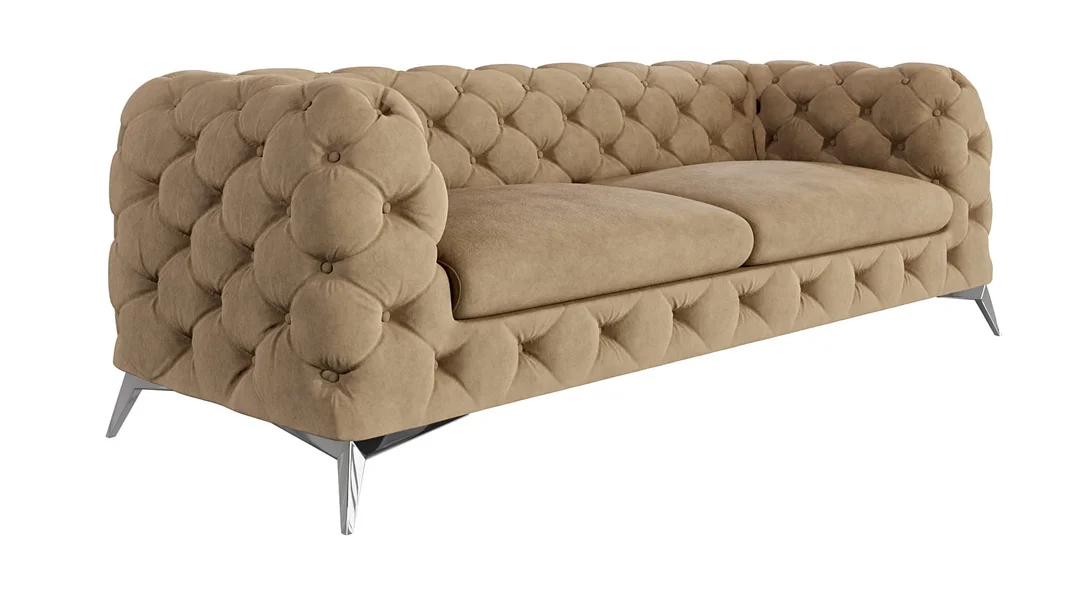 TEO 2,5 – trzyosobowa sofa Chesterfield glamour ciepły beż do salonu 225x100 — Riviera 24