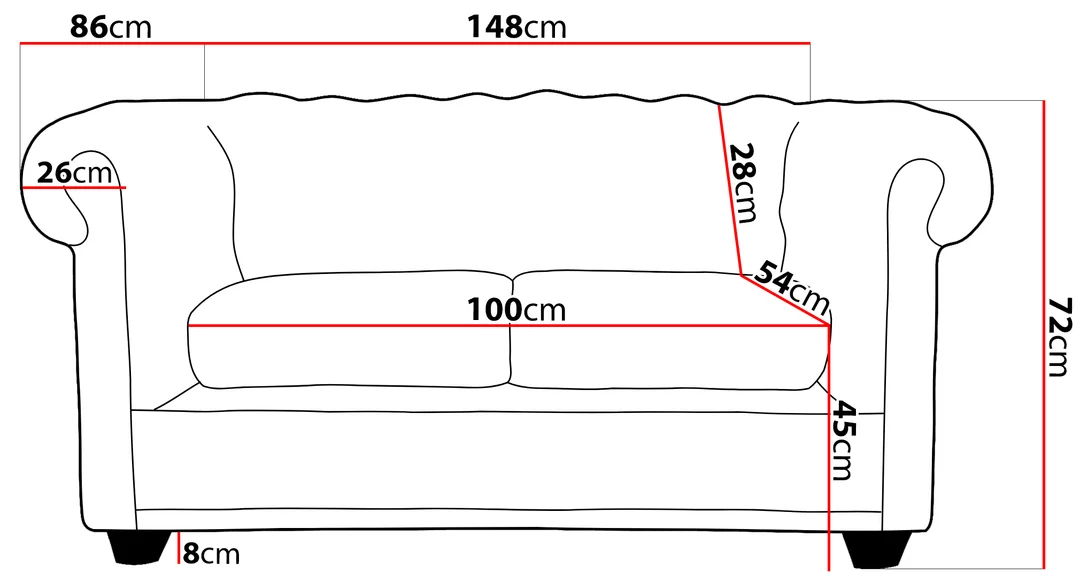 Czerwona sofa pikowana FELIX BLINK 2 z ozdobnymi kryształkami – styl Chesterfield glamour 148x86 — zdjęcie 4