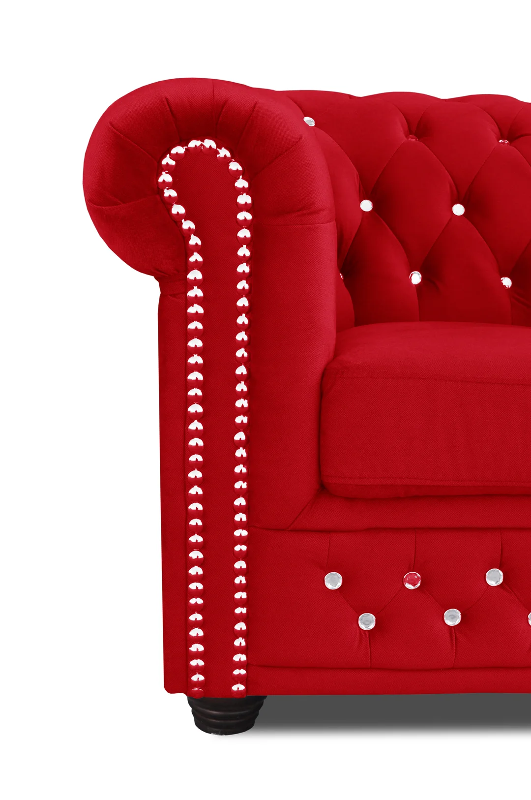 Czerwona sofa pikowana FELIX BLINK 2 z ozdobnymi kryształkami – styl Chesterfield glamour 148x86 — zdjęcie 3