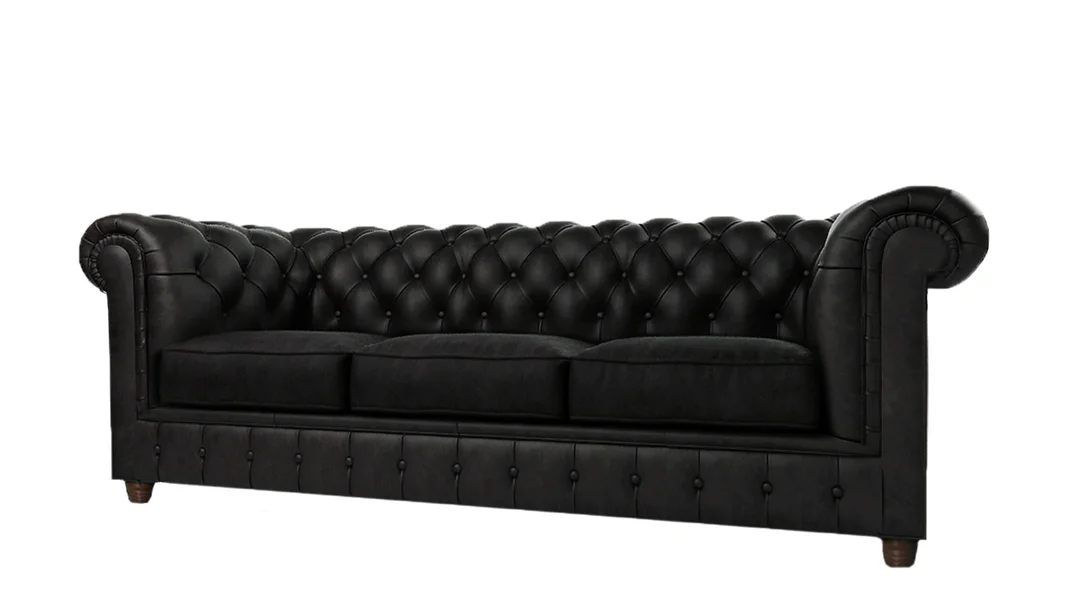 Czarna sofa pikowana 3-osobowa chesterfield Solaris 3 – elegancka, wygodna, do salonu 230x99 — zdjęcie 1