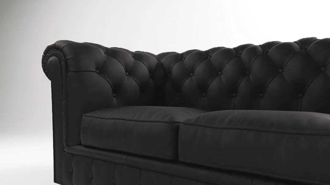 Czarna sofa pikowana 3-osobowa chesterfield Solaris 3 – elegancka, wygodna, do salonu 230x99 — zdjęcie 3