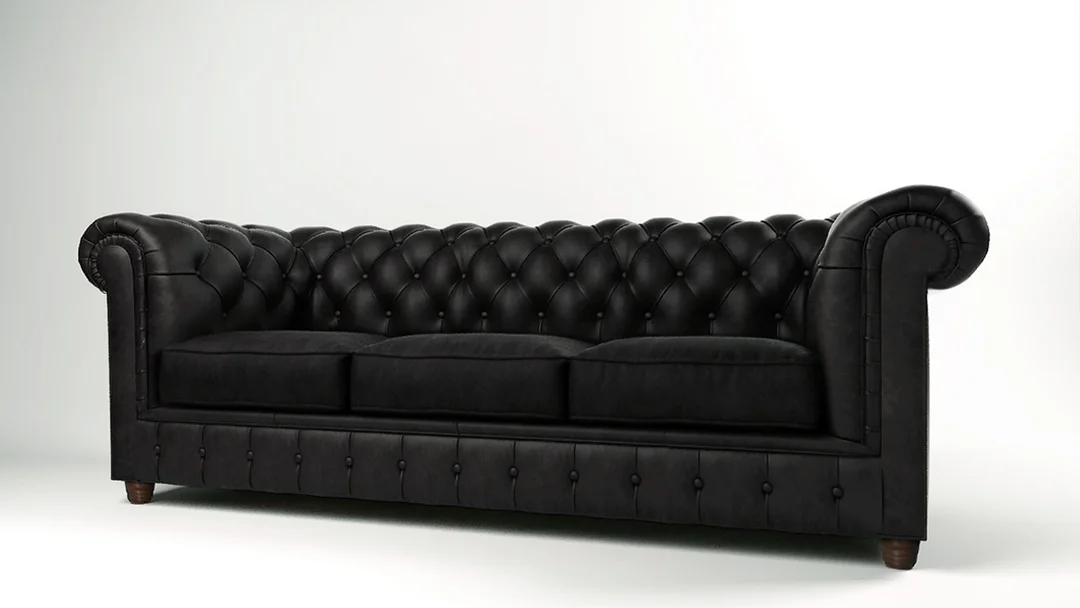 Czarna sofa pikowana 3-osobowa chesterfield Solaris 3 – elegancka, wygodna, do salonu 230x99 — zdjęcie 2