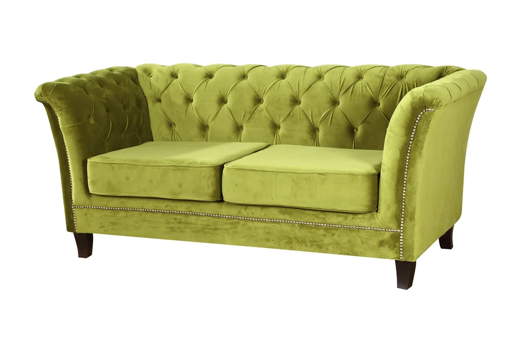 Mała sofa z funkcją spania pikowana zielona oliwkowa Chesterfield HASSO 175x82 — zdjęcie 2