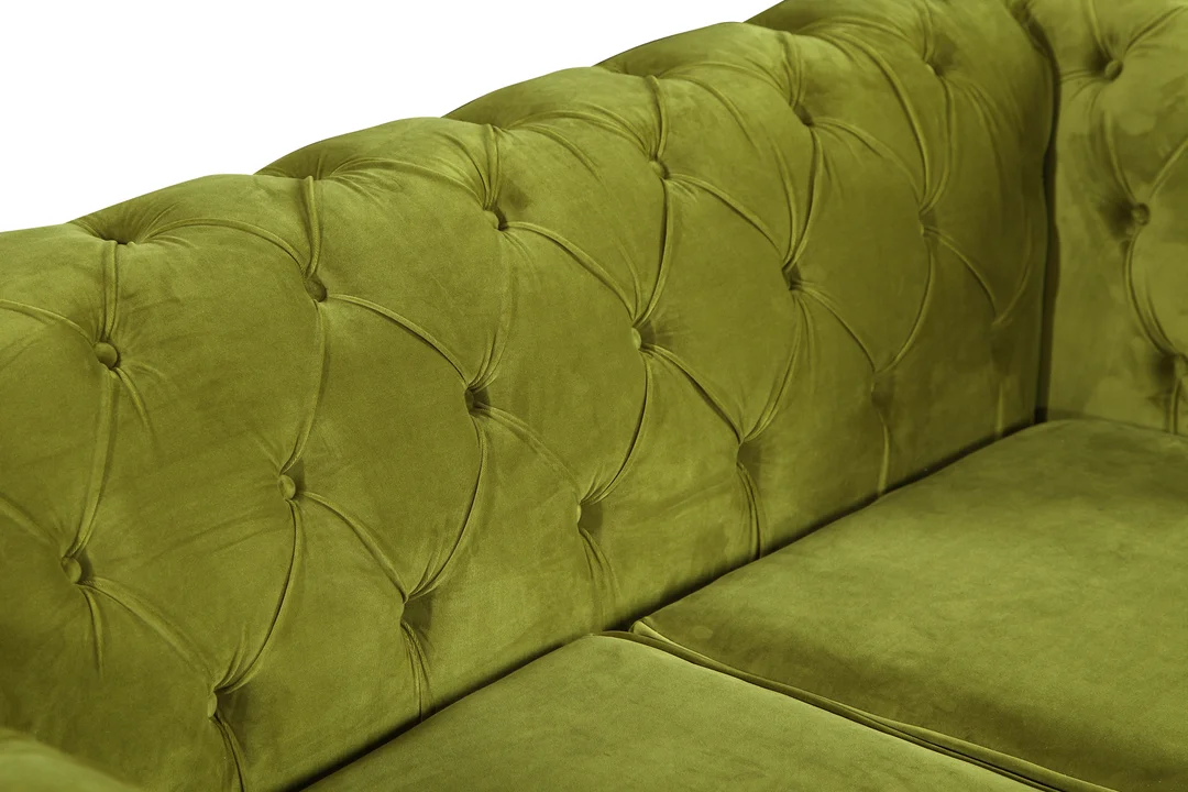 Mała sofa z funkcją spania pikowana zielona oliwkowa Chesterfield HASSO 175x82 — zdjęcie 5