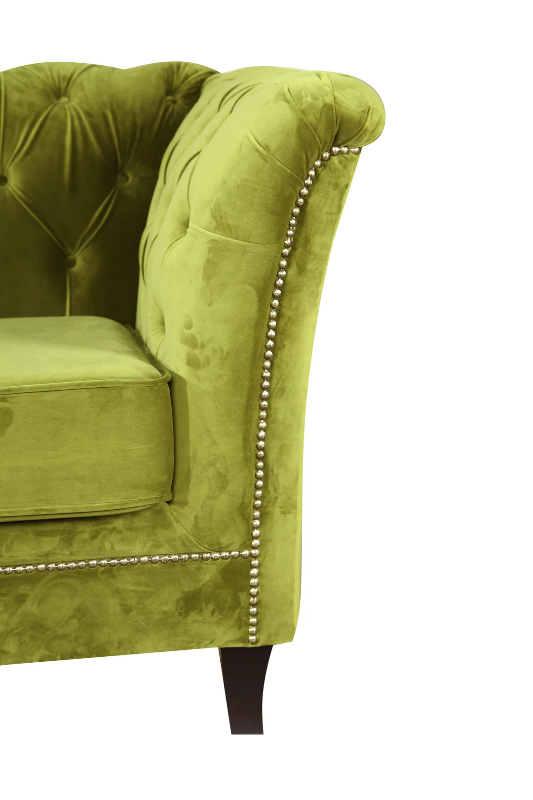 Mała sofa z funkcją spania pikowana zielona oliwkowa Chesterfield HASSO 175x82 — zdjęcie 6