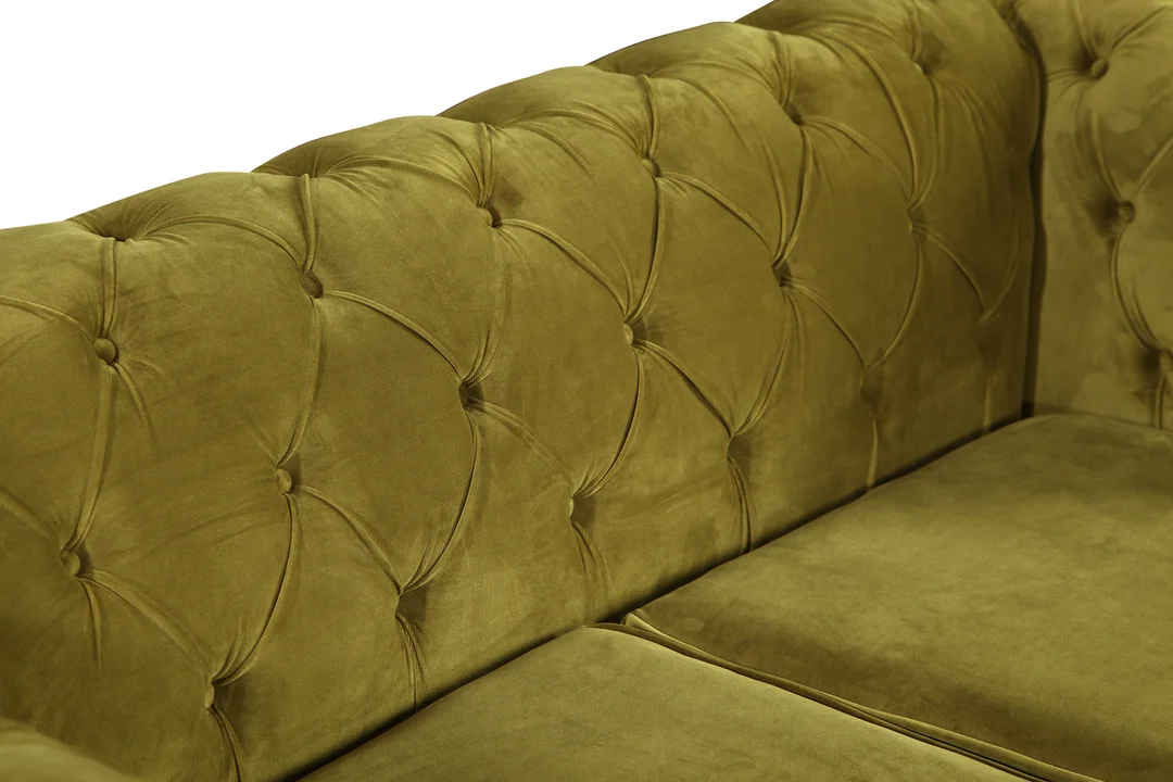 Mała sofa z funkcją spania pikowana zielona oliwkowa Chesterfield HASSO 175x82 — zdjęcie 7