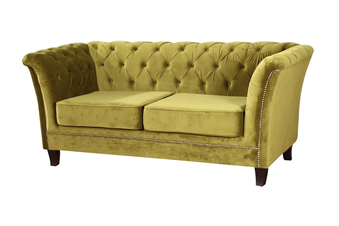 Mała sofa z funkcją spania pikowana zielona oliwkowa Chesterfield HASSO 175x82 — zdjęcie 10