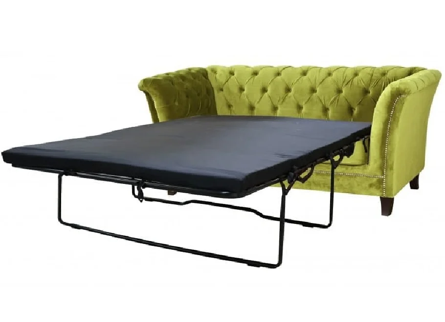 Mała sofa z funkcją spania pikowana zielona oliwkowa Chesterfield HASSO 175x82 — zdjęcie 1