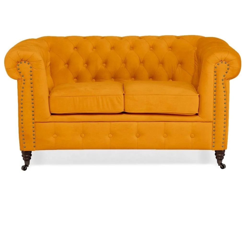 Sofa VINCENT pikowana Chesterfield – stylowa, żółta, idealna do małego wnętrza 148x87 — zdjęcie 1