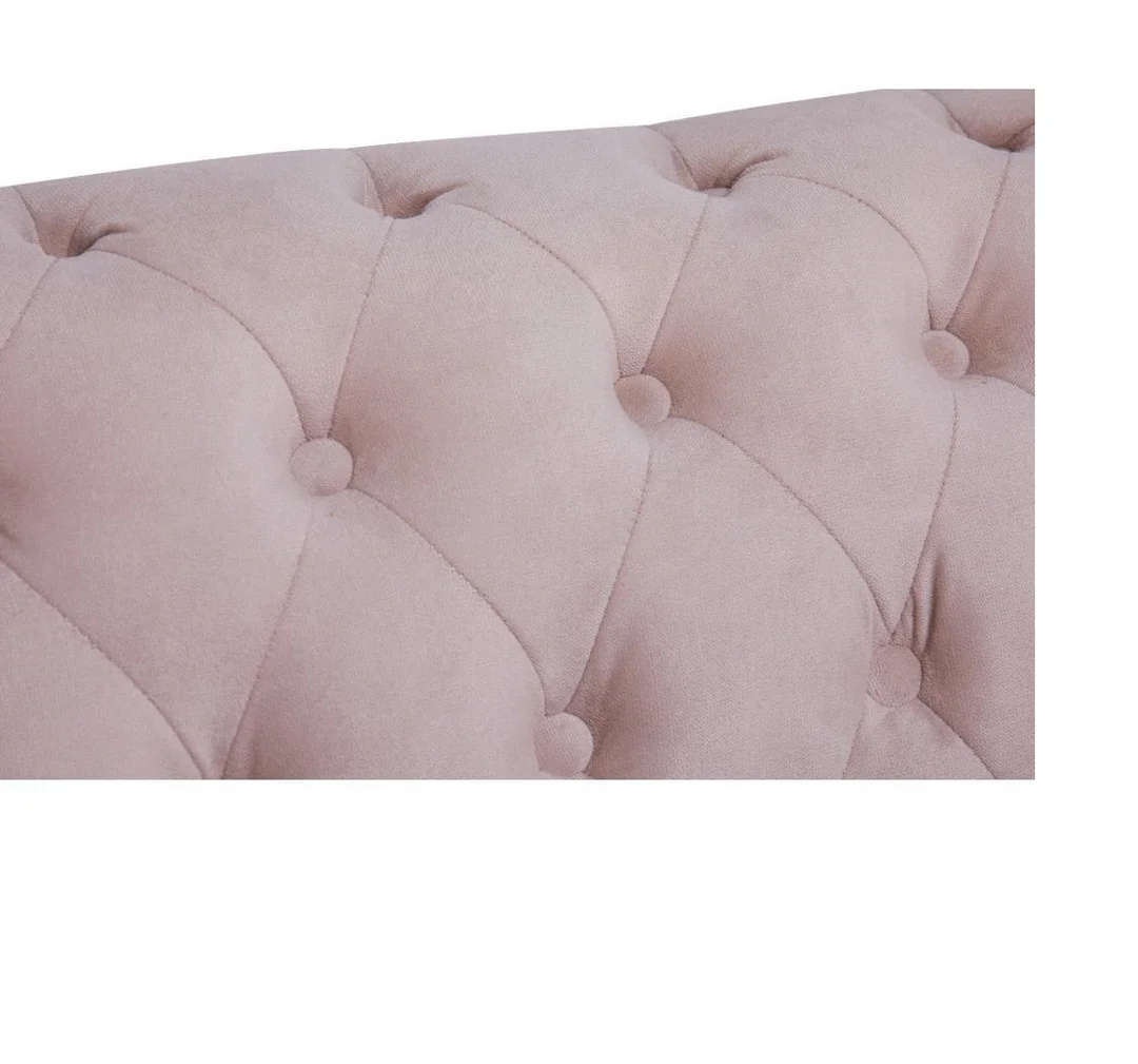 Sofa trzyosobowa Chesterfield VINCENT – pudrowy róż, welurowa tkanina 203x87 — zdjęcie 5