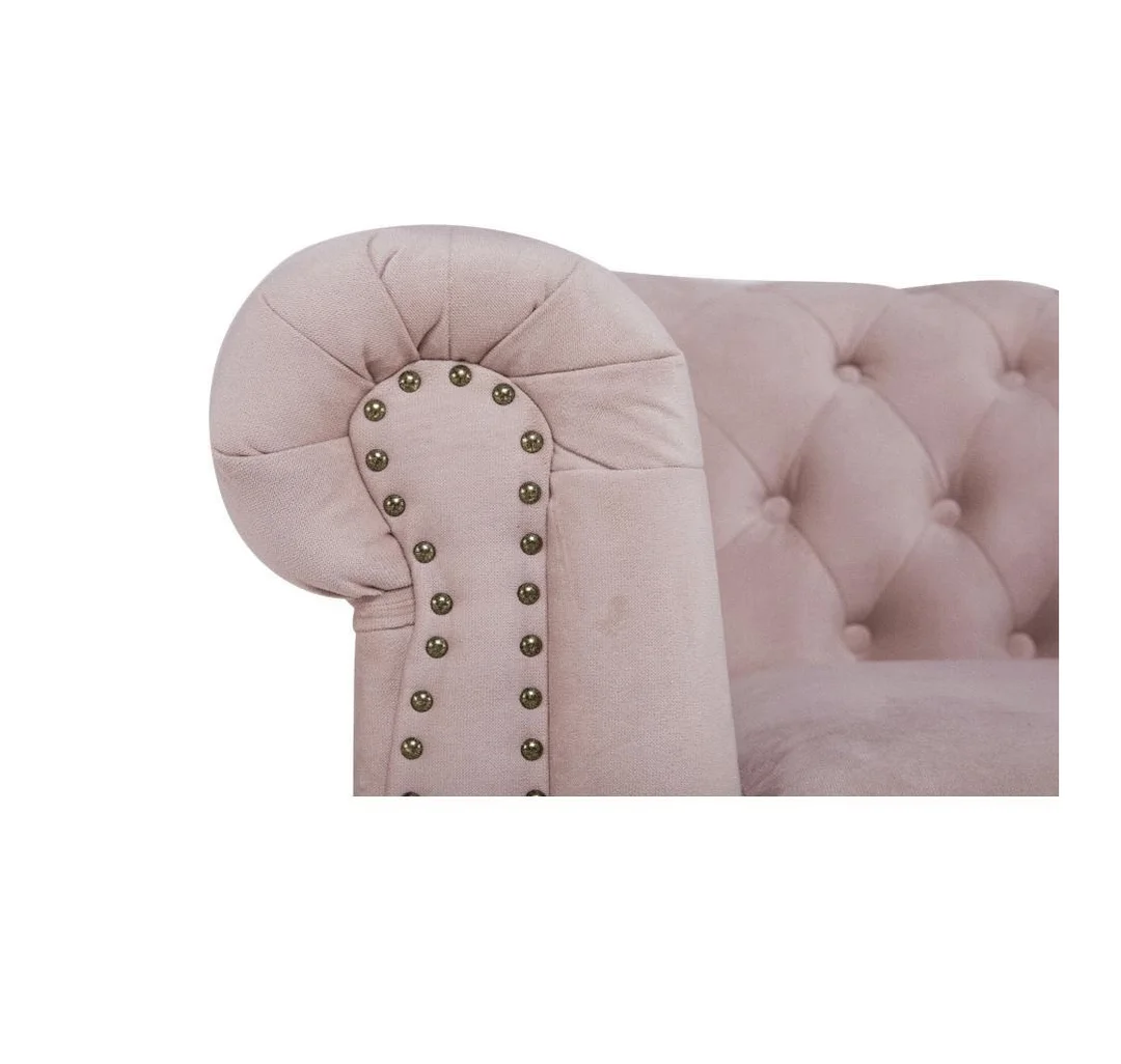 Sofa trzyosobowa Chesterfield VINCENT – pudrowy róż, welurowa tkanina 203x87 — zdjęcie 3