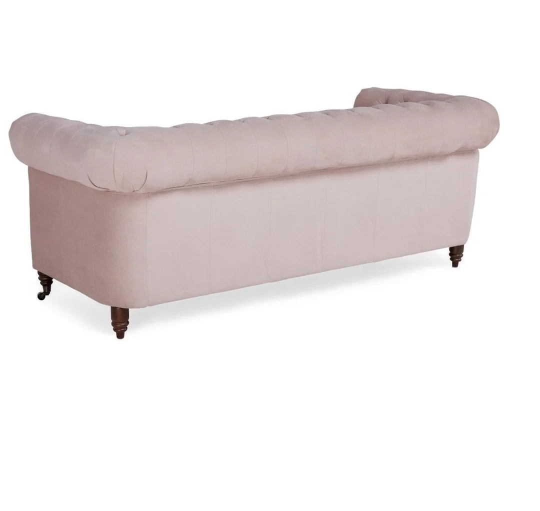 Sofa trzyosobowa Chesterfield VINCENT – pudrowy róż, welurowa tkanina 203x87 — zdjęcie 4