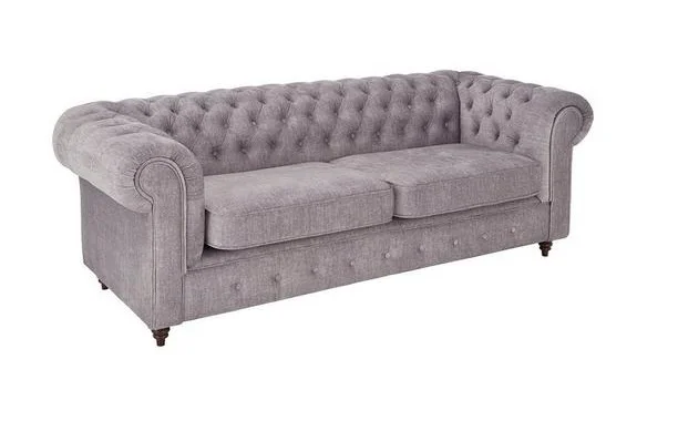 Sofa VALENCIA jasnoszara Chesterfield – trzyosobowa, klasyczna, pikowana 243x91 — zdjęcie 3