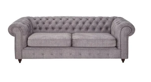 Sofa VALENCIA jasnoszara Chesterfield – trzyosobowa, klasyczna, pikowana 243x91 — zdjęcie 2