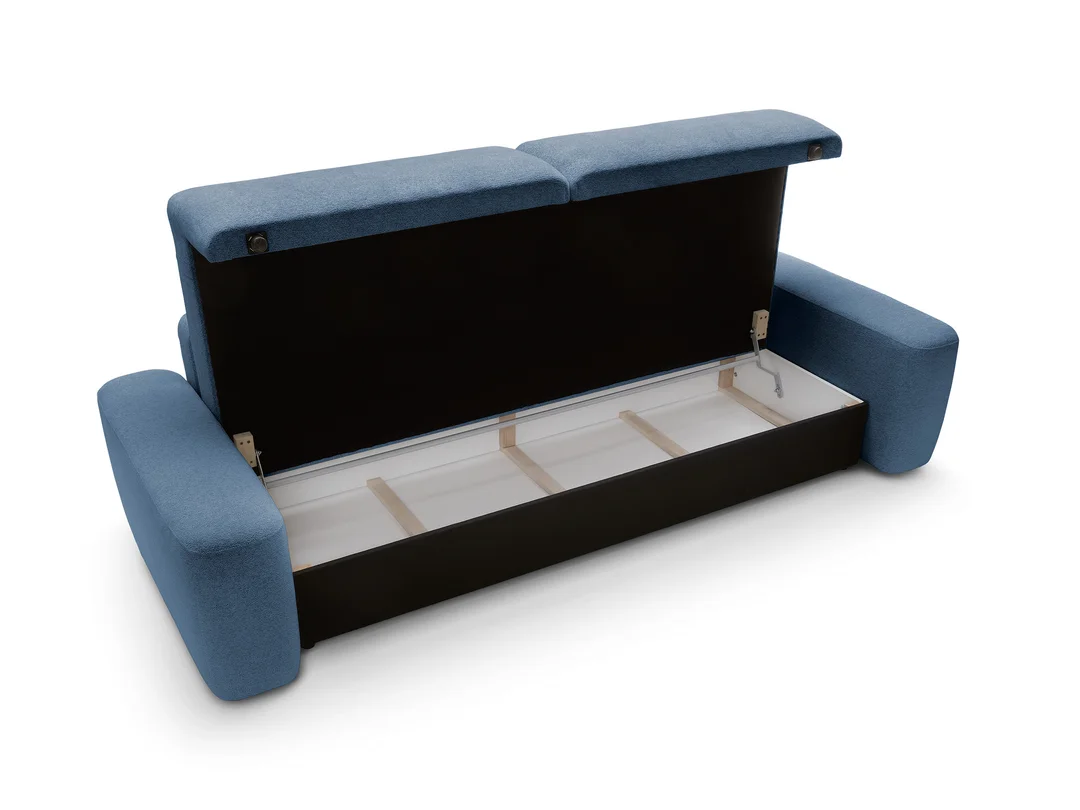 Bolim – nowoczesna sofa granatowa z funkcją spania i pojemnikiem na pościel — zdjęcie 7
