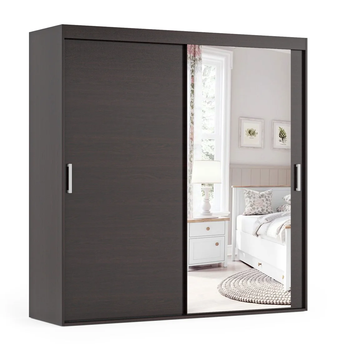 Szafa przesuwna dwudrzwiowa z lustrem na wymiar HAMAL — Front - Wenge, Korpus - Wenge