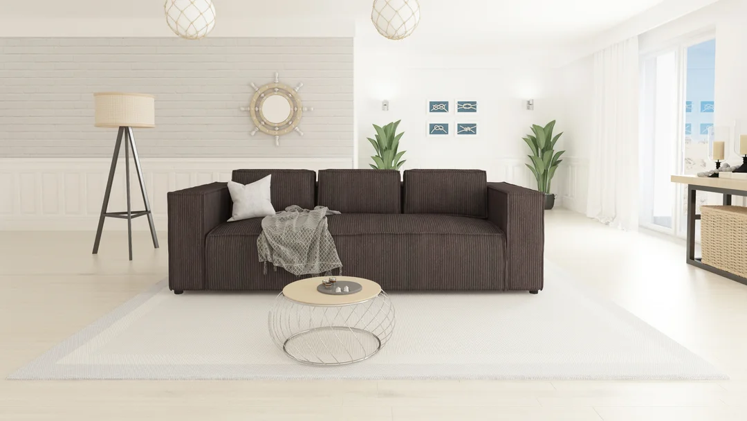 Esmo – sofa trzyosobowa, tapicerowana brązowym sztruksem 230x92 — zdjęcie 4